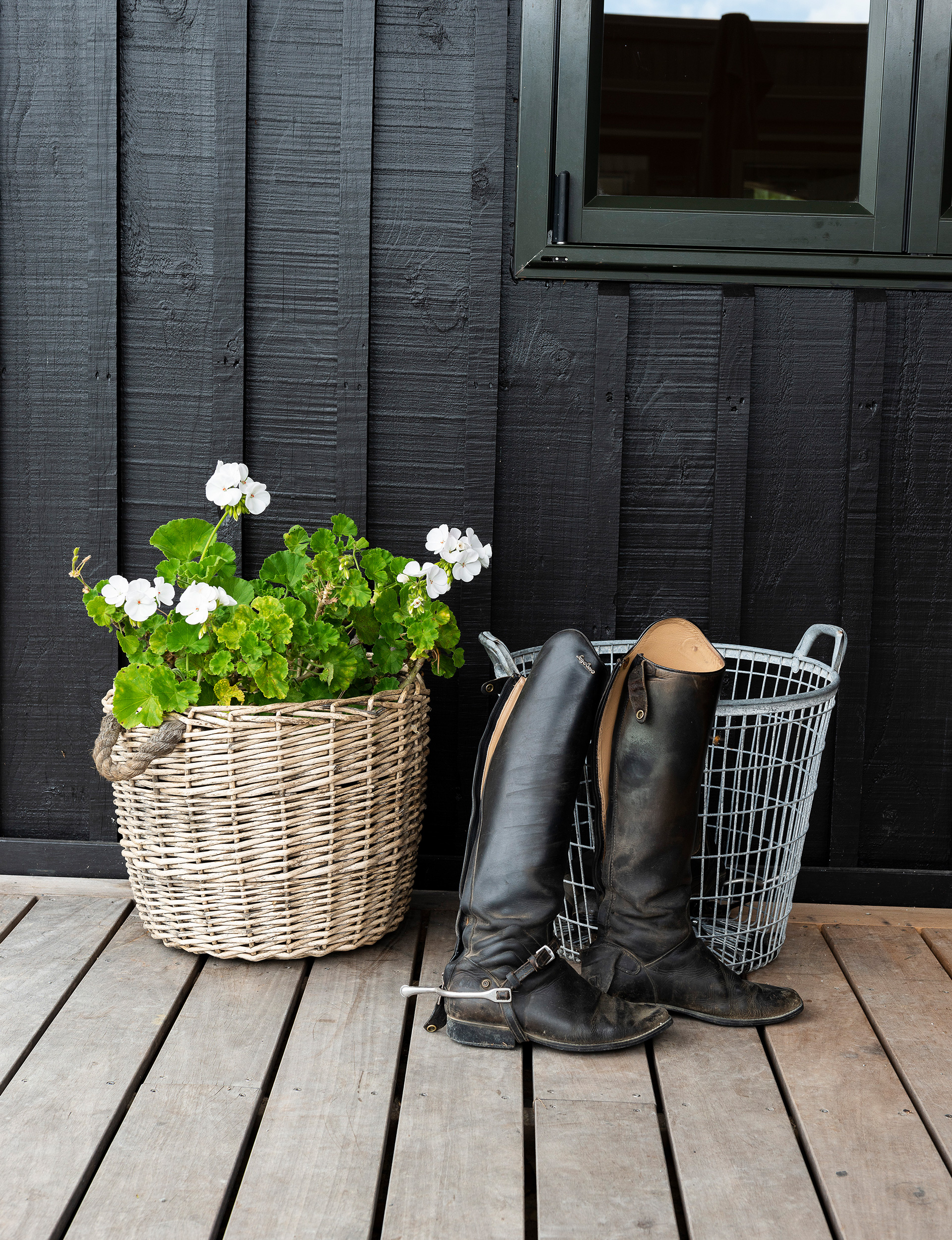 Whitford home, riding boots pot plant