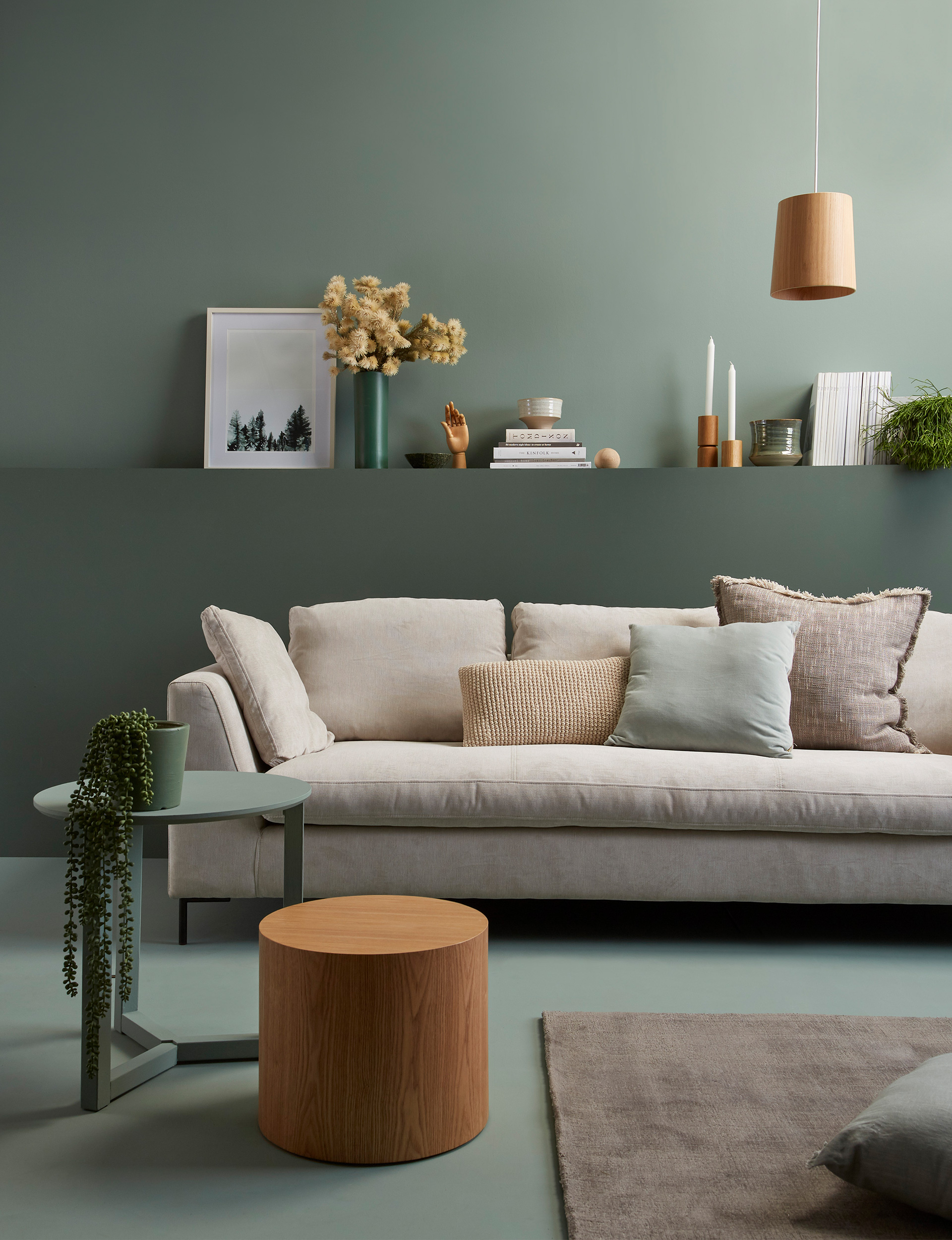 How to paint your floors, sage green living room