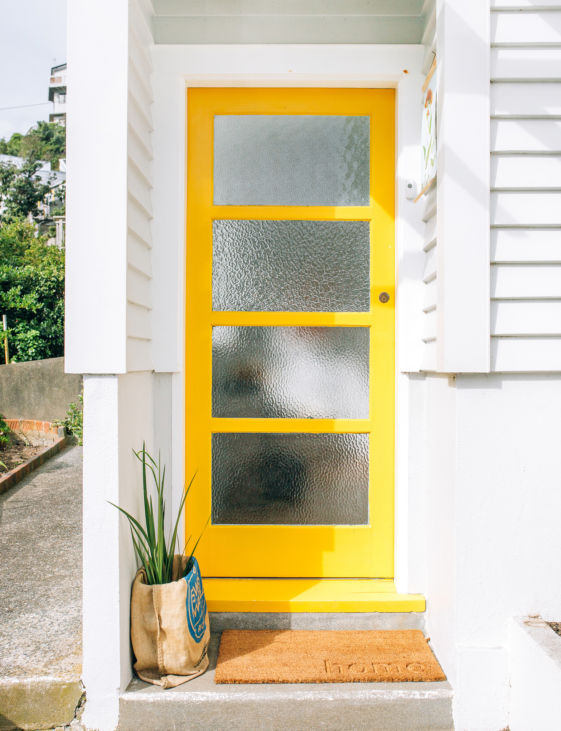 colourful front door, yellow front door